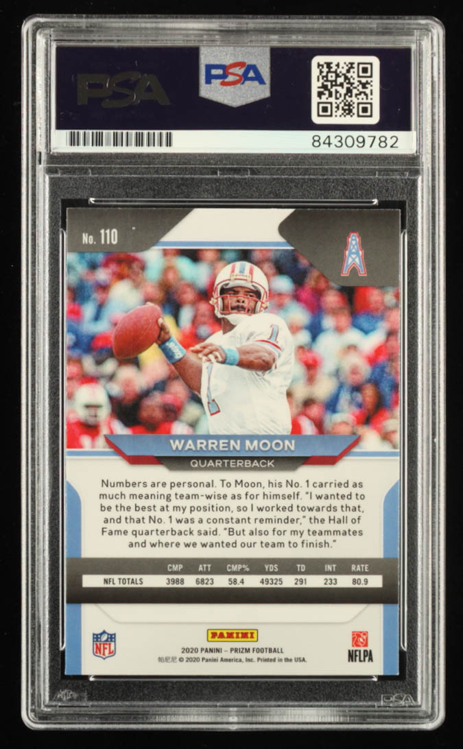 Warren Moon Signed 2020 Panini Prizm #110 Inscribed "HOF 06" (PSA) at PristineAuction.com Warren Moon Signed 2020 Panini Prizm #110 Inscribed "HOF 06" (PSA) at PristineAuction.com