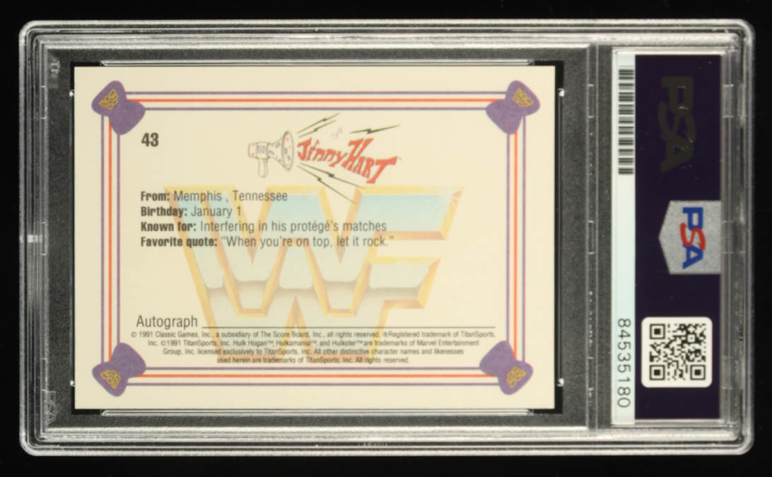 Jimmy Hart Signed 1991 Classic WWF Superstars #43 Inscribed "2005 HOF" (PSA) at PristineAuction.com Jimmy Hart Signed 1991 Classic WWF Superstars #43 Inscribed "2005 HOF" (PSA) at PristineAuction.com