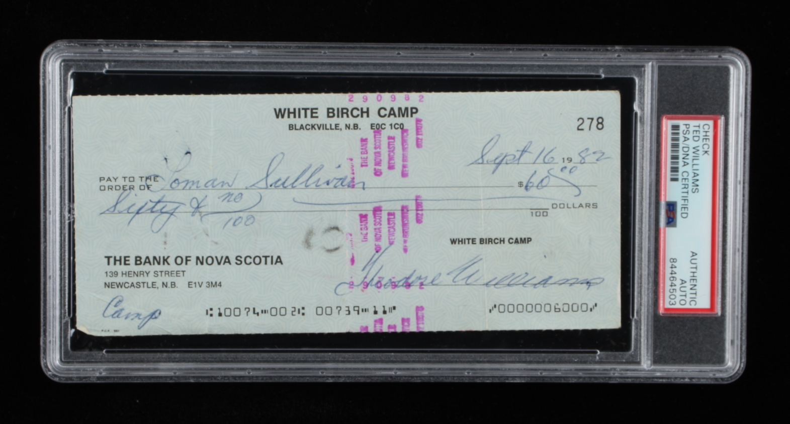 Theodore Williams Signed Hand-Written 1989 Personal Bank Check (PSA) at PristineAuction.com Theodore Williams Signed Hand-Written 1989 Personal Bank Check (PSA) at PristineAuction.com