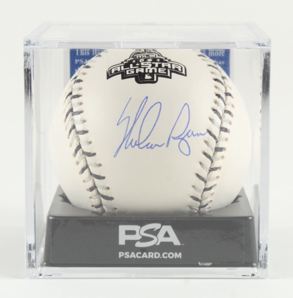 Nolan Ryan Signed OML 2003 All-Star Game Logo Baseball with Display Case (PSA) at PristineAuction.com Nolan Ryan Signed OML 2003 All-Star Game Logo Baseball with Display Case (PSA) at PristineAuction.com