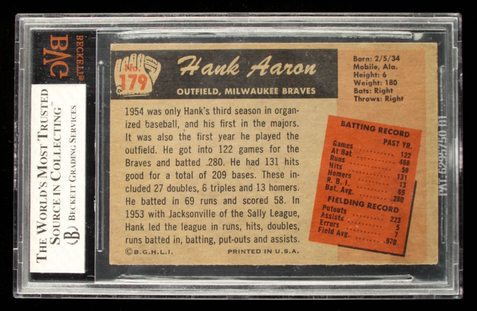 Hank Aaron 1955 Bowman #179 (BVG 5) at PristineAuction.com Hank Aaron 1955 Bowman #179 (BVG 5) at PristineAuction.com