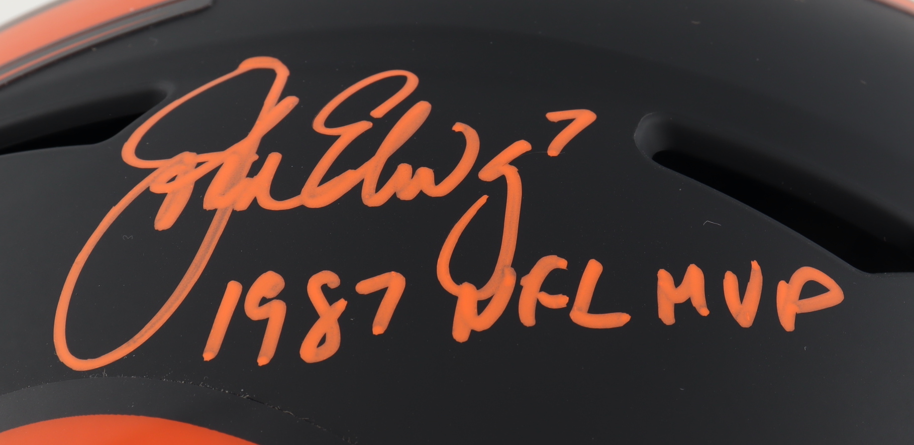 John Elway Signed Broncos Full-Size Authentic On-Field Eclipse Alternate Speed Helmet Inscribed "1987 NFL MVP" (Beckett) at PristineAuction.com John Elway Signed Broncos Full-Size Authentic On-Field Eclipse Alternate Speed Helmet Inscribed "1987 NFL MVP" (Beckett) at PristineAuction.com