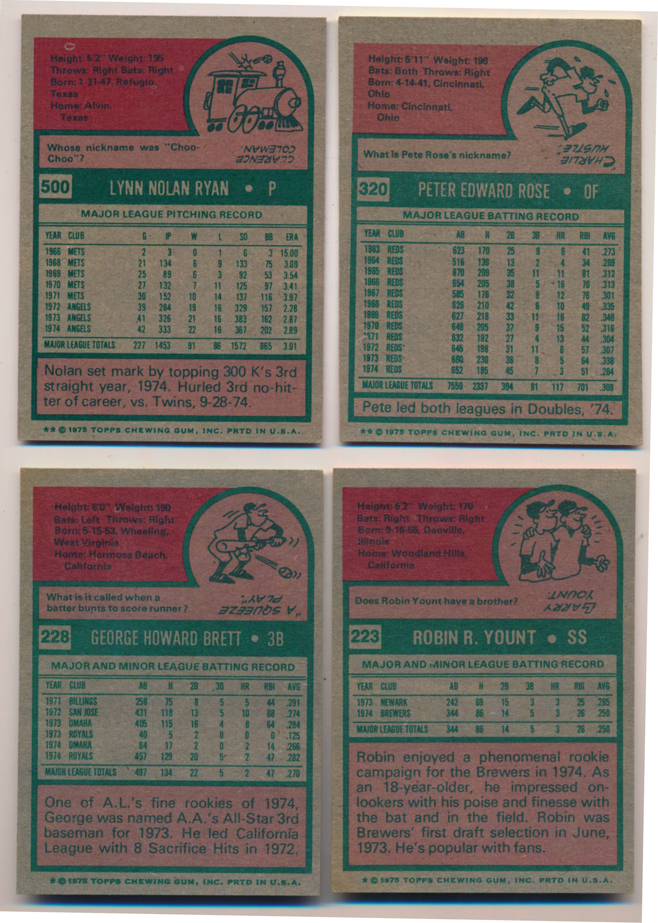 1975 Topps Baseball Complete Set of (660) Cards with George Brett #228 RC, Robin Yount #223 RC, Rookie Catches & Outfielders #620, Nolan Ryan #500 at PristineAuction.com 1975 Topps Baseball Complete Set of (660) Cards with George Brett #228 RC, Robin Yount #223 RC, Rookie Catches & Outfielders #620, Nolan Ryan #500 at PristineAuction.com