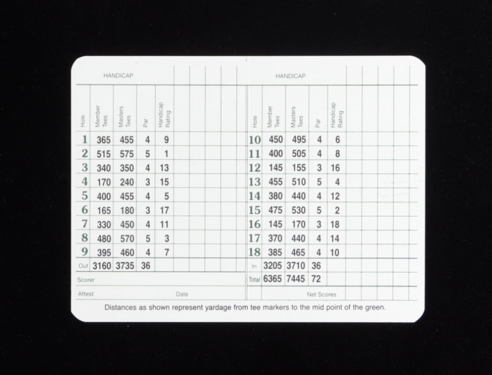 Arnold Palmer Signed 5x6 Augusta National Golf Club Scorecard Inscribed ...