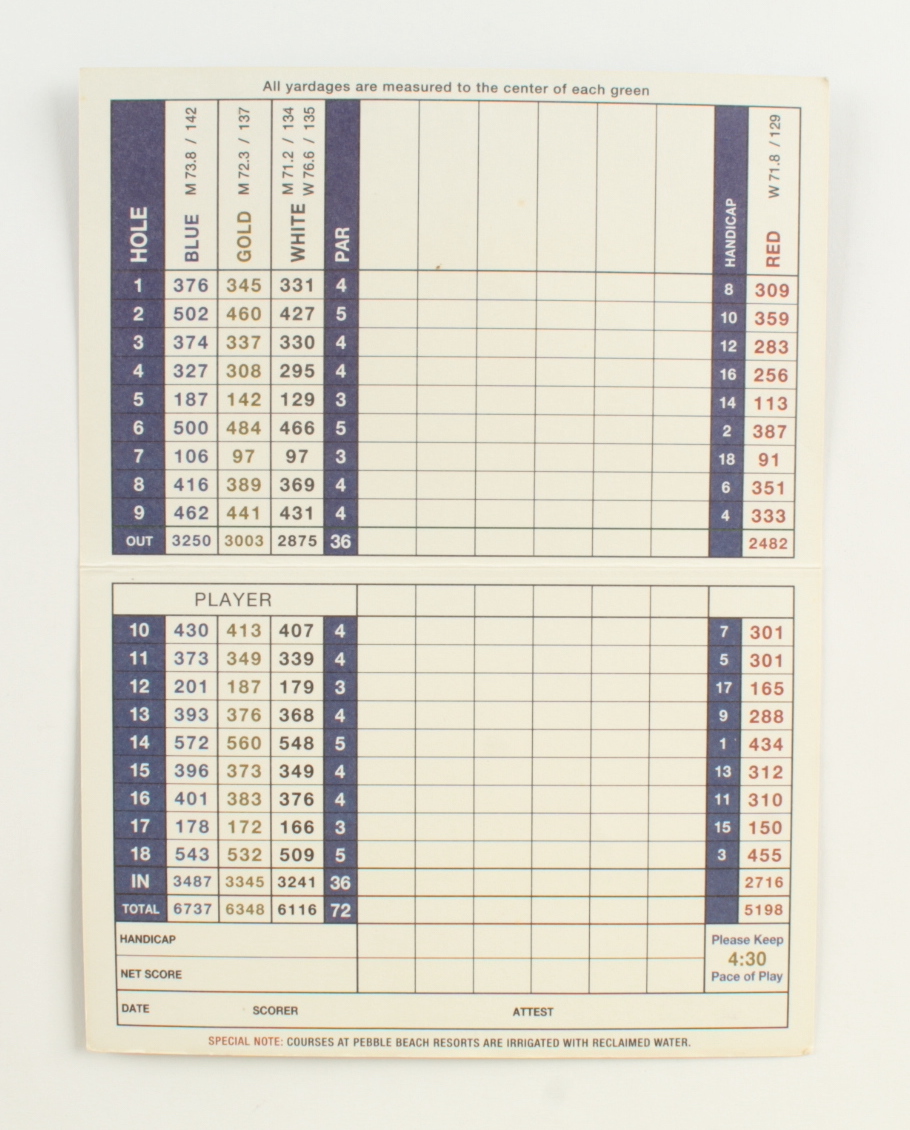 Jack Nicklaus Signed Pebble Beach Golf Links 4x6 Scorecard (JSA) at PristineAuction.com Jack Nicklaus Signed Pebble Beach Golf Links 4x6 Scorecard (JSA) at PristineAuction.com