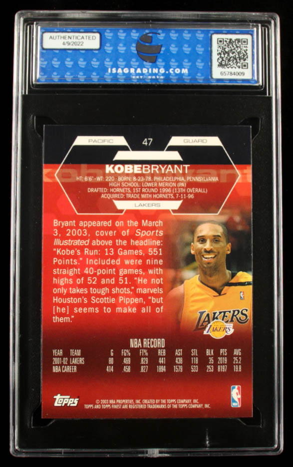 Kobe Bryant 2002-03 Finest #47 (ISA 10) at PristineAuction.com Kobe Bryant 2002-03 Finest #47 (ISA 10) at PristineAuction.com