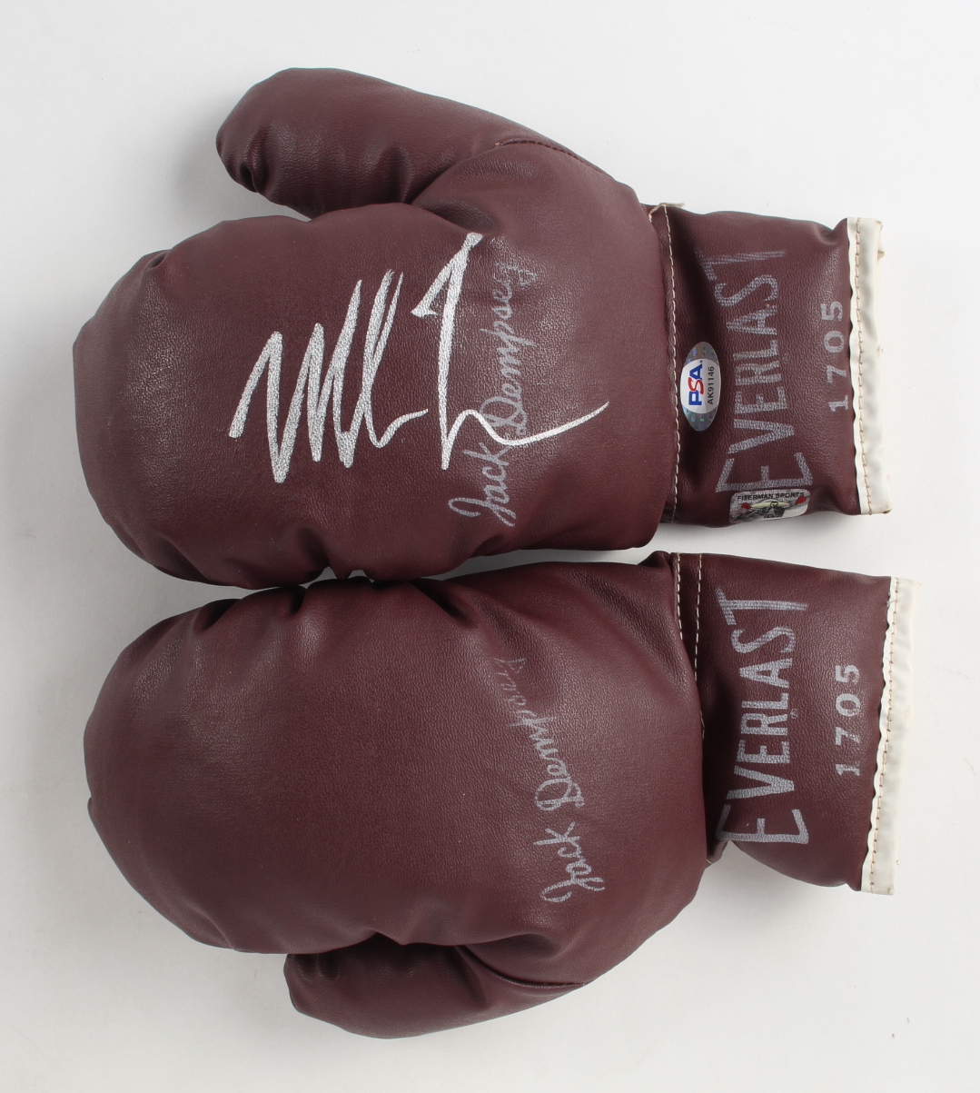 Mike Tyson Signed Vintage Pair of Everlast Jack Dempsey Boxing Gloves with Everlast Boxing Tape & Display Case (PSA) at PristineAuction.com Mike Tyson Signed Vintage Pair of Everlast Jack Dempsey Boxing Gloves with Everlast Boxing Tape & Display Case (PSA) at PristineAuction.com