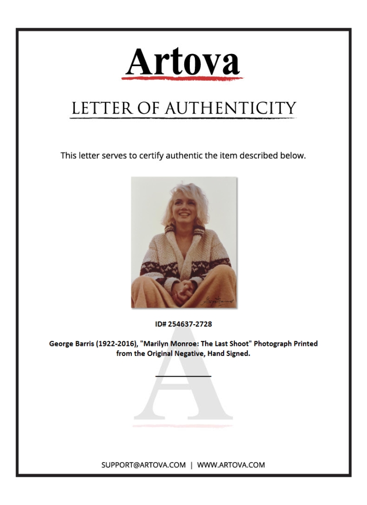 "Marilyn Monroe: The Last Shoot" 8x10 Photograph Printed from the Original Negative by George Barris (Artova) at PristineAuction.com "Marilyn Monroe: The Last Shoot" 8x10 Photograph Printed from the Original Negative by George Barris (Artova) at PristineAuction.com