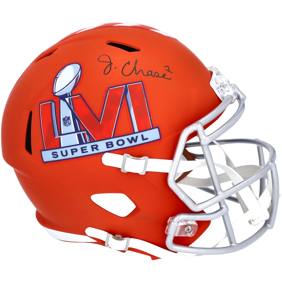 JaMarr Chase Signed Bengals Full-Size Super Bowl LVI Logo Speed Helmet (Fanatics) at PristineAuction.com JaMarr Chase Signed Bengals Full-Size Super Bowl LVI Logo Speed Helmet (Fanatics) at PristineAuction.com