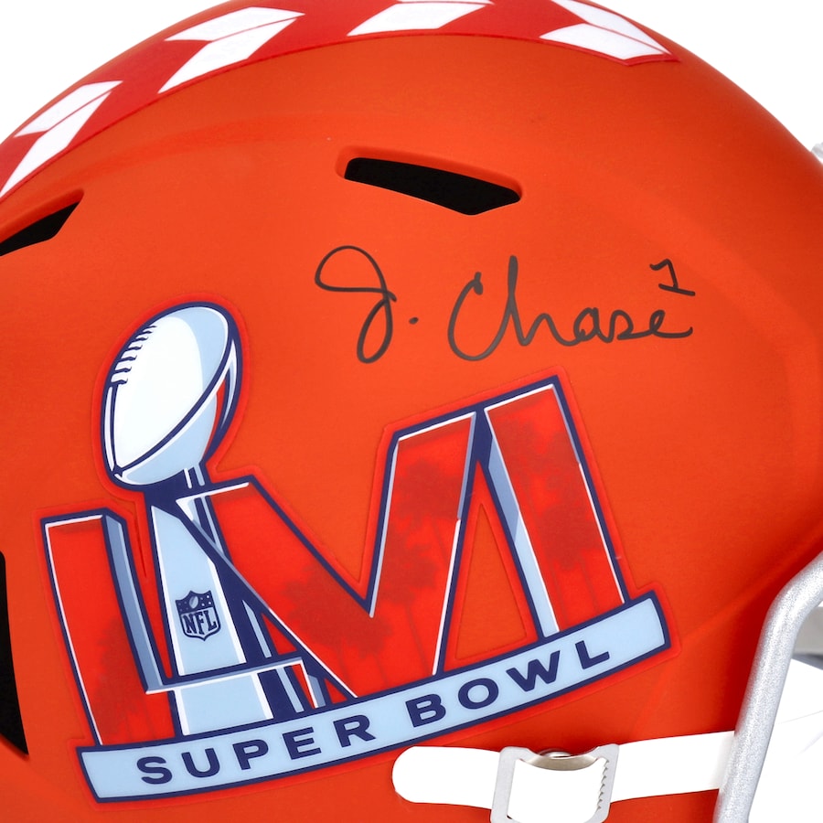 JaMarr Chase Signed Bengals Full-Size Super Bowl LVI Logo Speed Helmet (Fanatics) at PristineAuction.com JaMarr Chase Signed Bengals Full-Size Super Bowl LVI Logo Speed Helmet (Fanatics) at PristineAuction.com