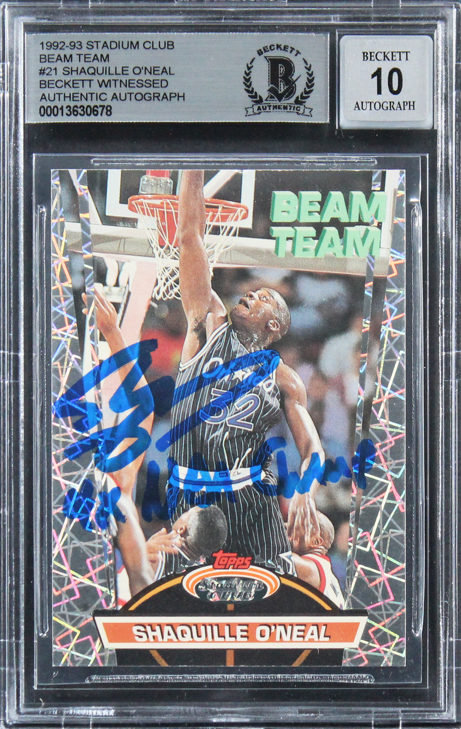 Shaquille O'Neal Signed 1992-93 Stadium Club Beam Team #21 RC (BGS) at PristineAuction.com Shaquille O'Neal Signed 1992-93 Stadium Club Beam Team #21 RC (BGS) at PristineAuction.com