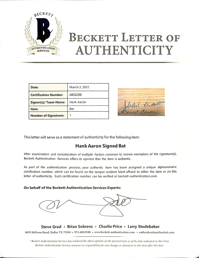 Hank Aaron Signed Louisville Slugger Player Model Baseball Bat (Beckett) at PristineAuction.com Hank Aaron Signed Louisville Slugger Player Model Baseball Bat (Beckett) at PristineAuction.com