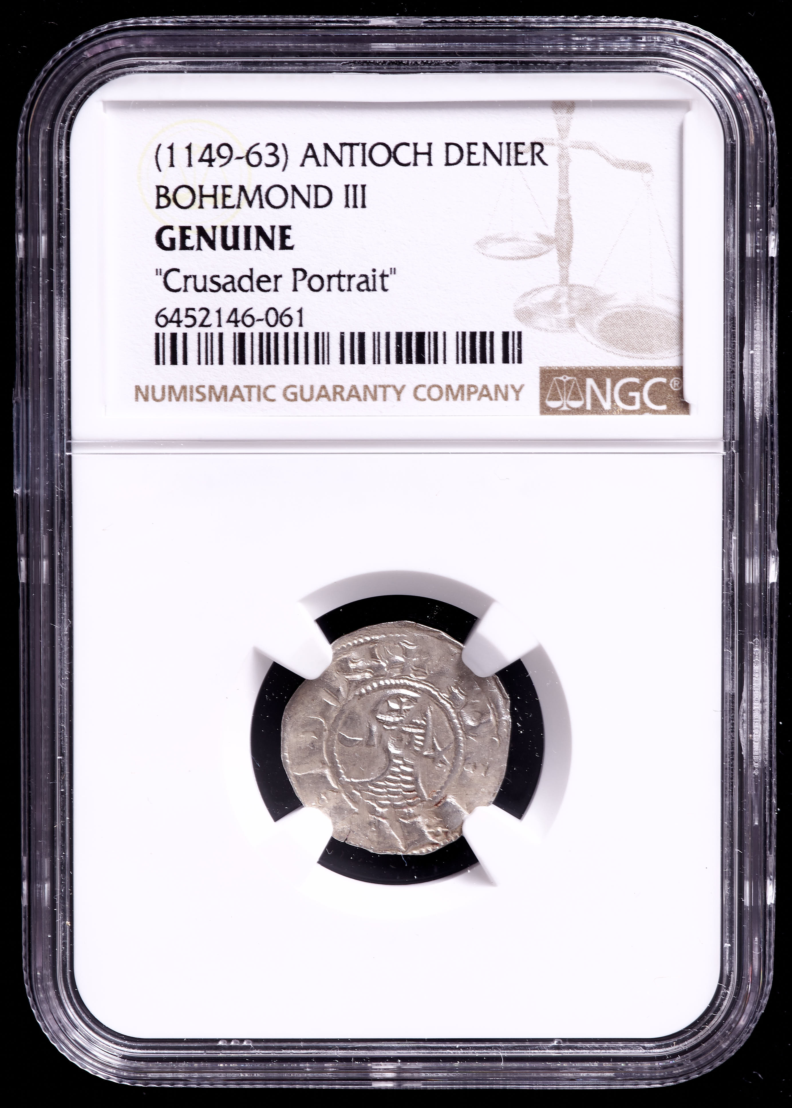 Bohemond III (1149-1163) Antioch AR Denier Medieval Silver Coin of the Crusades - Crusader Portrait (NGC Encapsulated) at PristineAuction.com Bohemond III (1149-1163) Antioch AR Denier Medieval Silver Coin of the Crusades - Crusader Portrait (NGC Encapsulated) at PristineAuction.com