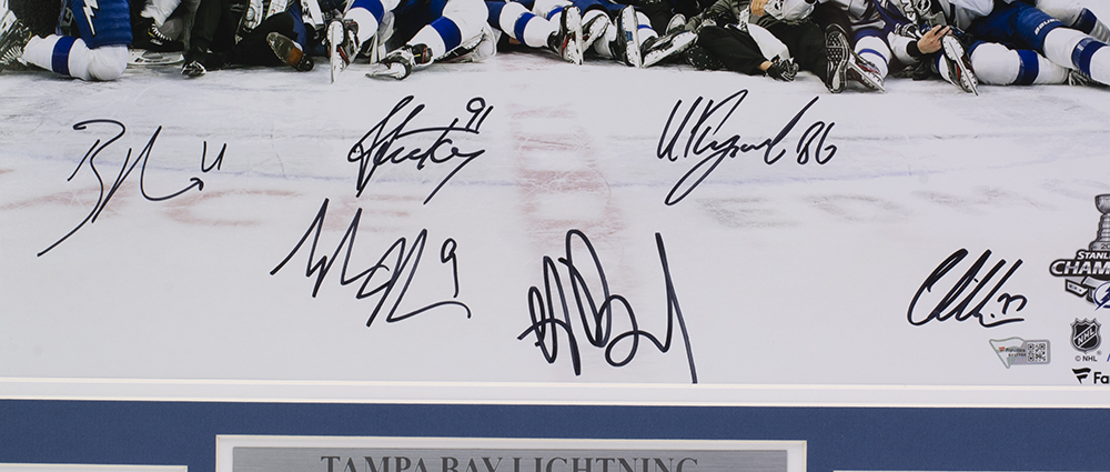 Lightning 22x27 Custom Framed Photo Team Signed By (6) With Steven Stamkos, Brayden Point, Tyler Johnson, Victor Hedman (Fanatics) at PristineAuction.com Lightning 22x27 Custom Framed Photo Team Signed By (6) With Steven Stamkos, Brayden Point, Tyler Johnson, Victor Hedman (Fanatics) at PristineAuction.com