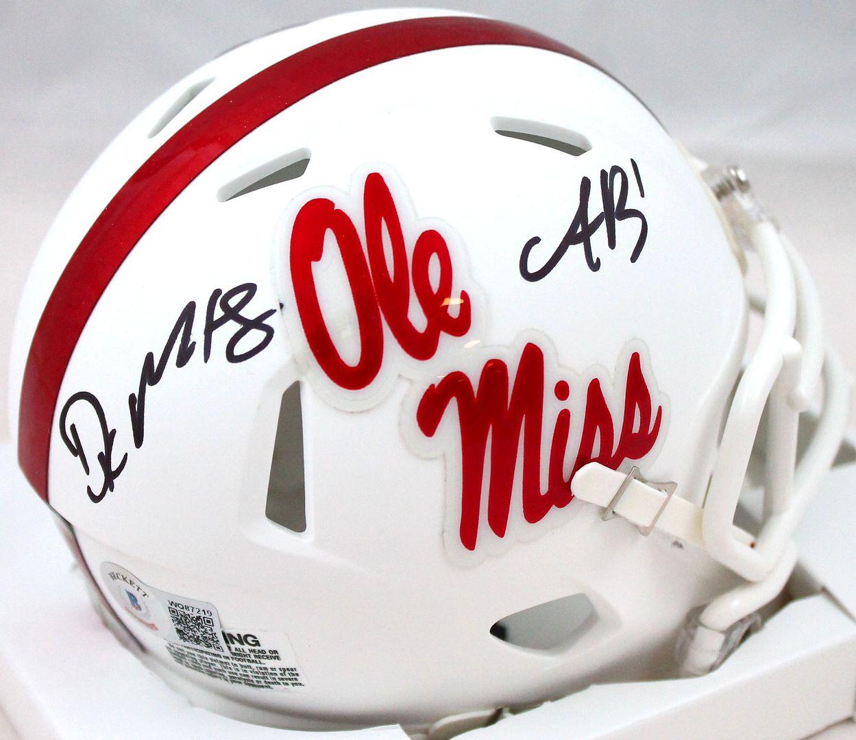 DK Metcalf & A. J. Brown Signed Ole Miss Rebels Speed Mini Helmet (Beckett) at PristineAuction.com DK Metcalf & A. J. Brown Signed Ole Miss Rebels Speed Mini Helmet (Beckett) at PristineAuction.com