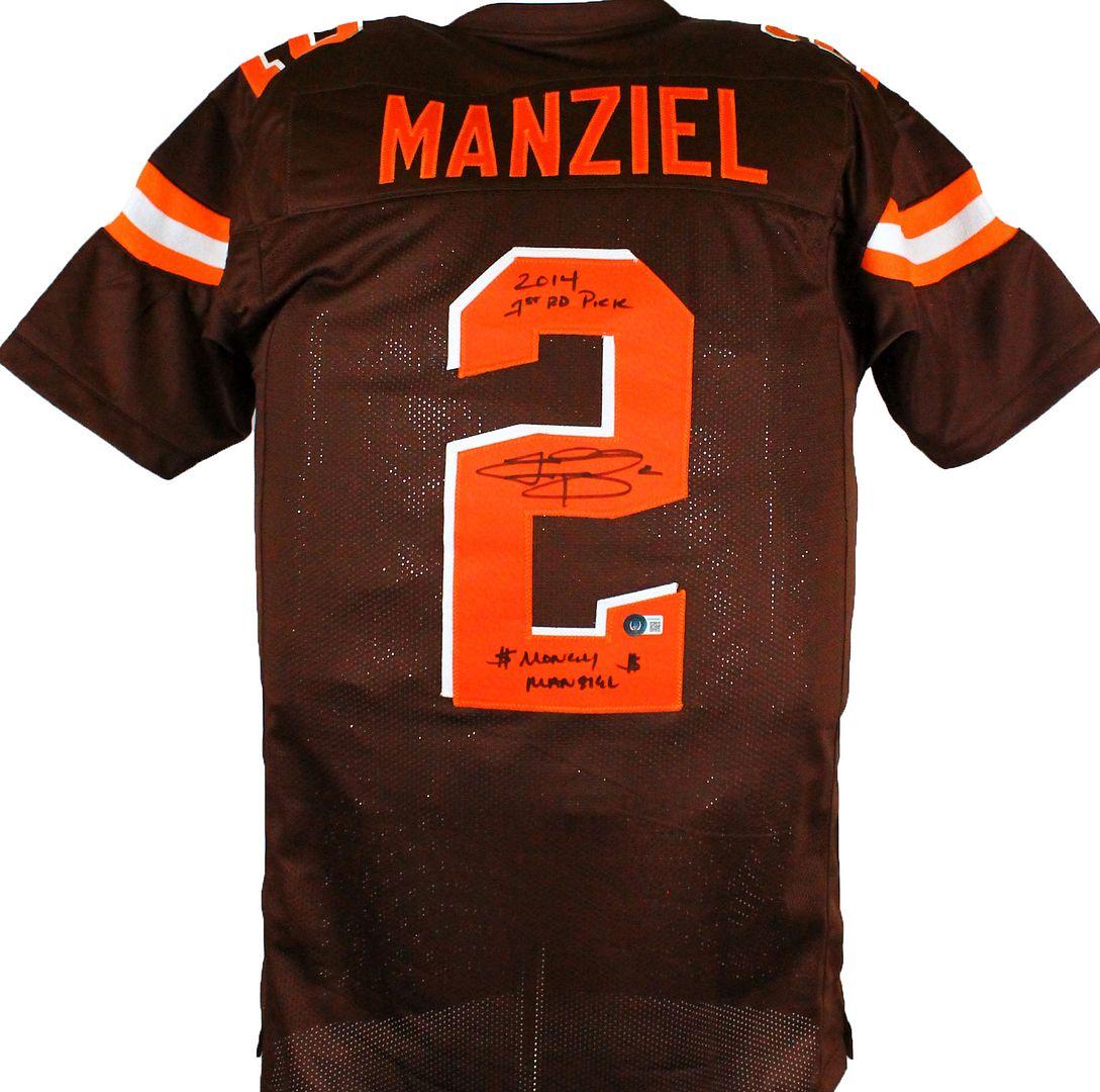 Johnny Manziel Signed Jersey Inscribed "2014 1st Rd Pick" & "Money Manziel" (Beckett) at PristineAuction.com Johnny Manziel Signed Jersey Inscribed "2014 1st Rd Pick" & "Money Manziel" (Beckett) at PristineAuction.com
