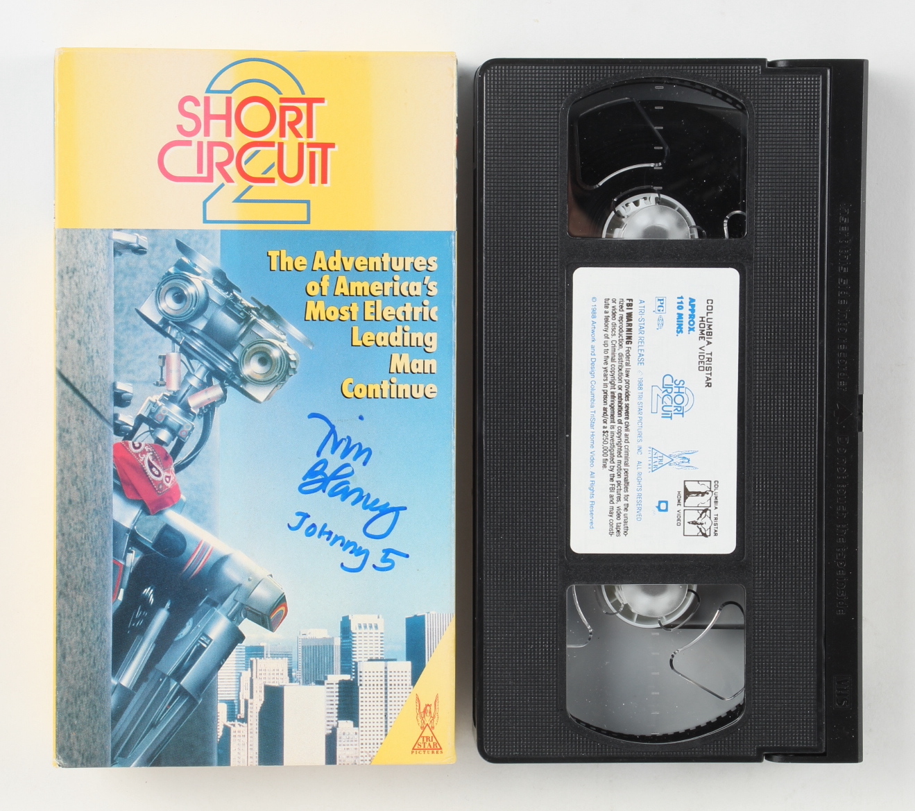 Tim Blaney Signed "Short Circuit 2" VHS Tape with Original Packaging Inscribed "Johnny 5" (AutographCOA) at PristineAuction.com Tim Blaney Signed "Short Circuit 2" VHS Tape with Original Packaging Inscribed "Johnny 5" (AutographCOA) at PristineAuction.com