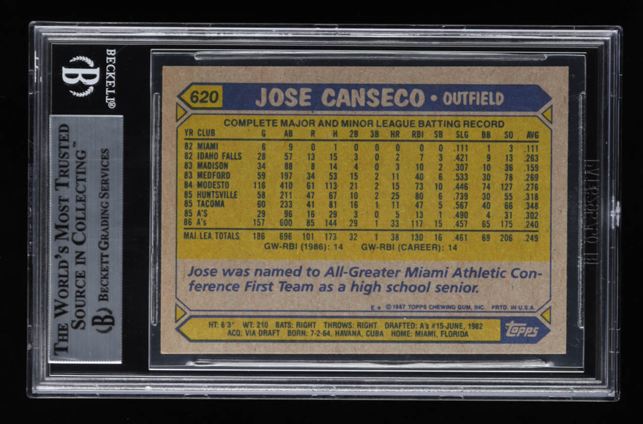 Jose Canseco Signed 1987 Topps #620 (BGS) at PristineAuction.com Jose Canseco Signed 1987 Topps #620 (BGS) at PristineAuction.com