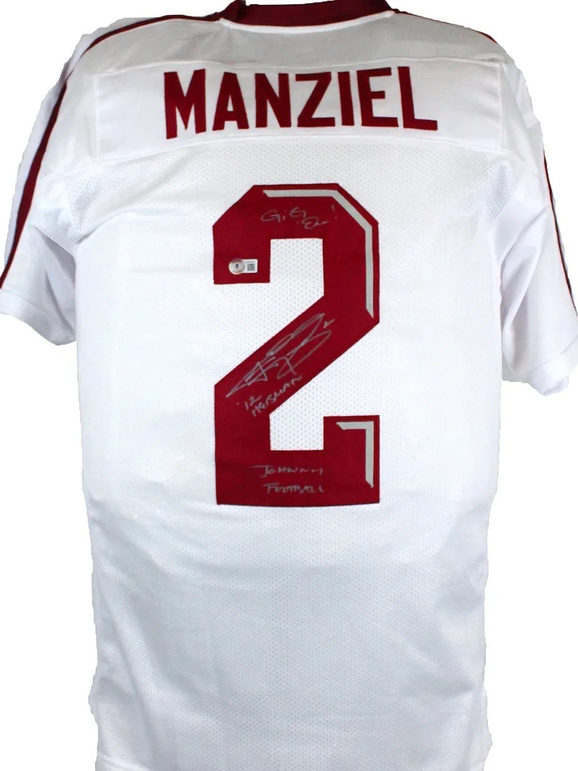 Johnny Manziel Signed Jersey Inscribed "12 Heisman", "Gig 'Em!" & "Johnny Football" (Beckett) at PristineAuction.com Johnny Manziel Signed Jersey Inscribed "12 Heisman", "Gig 'Em!" & "Johnny Football" (Beckett) at PristineAuction.com