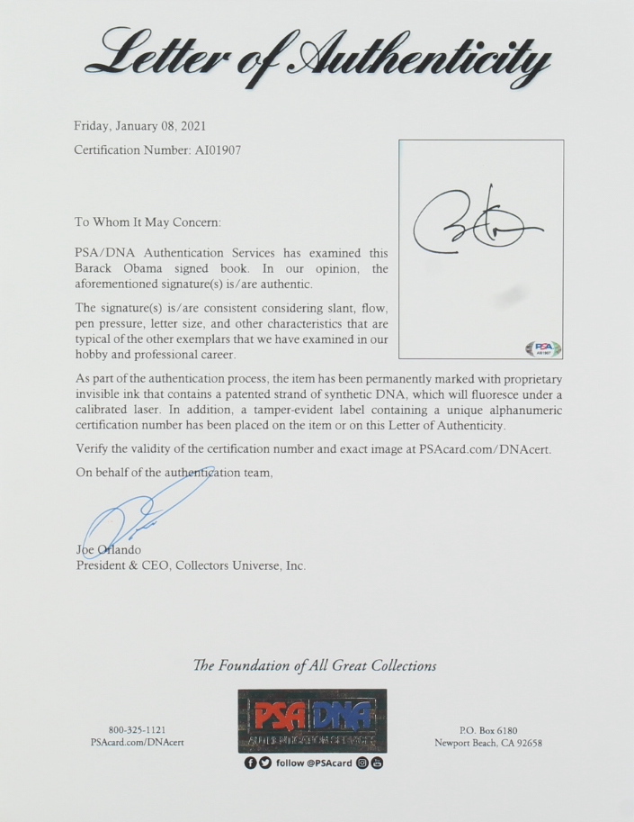 Barack Obama Signed "A Promised Land" Hardcover Book with Cover (PSA) at PristineAuction.com Barack Obama Signed "A Promised Land" Hardcover Book with Cover (PSA) at PristineAuction.com