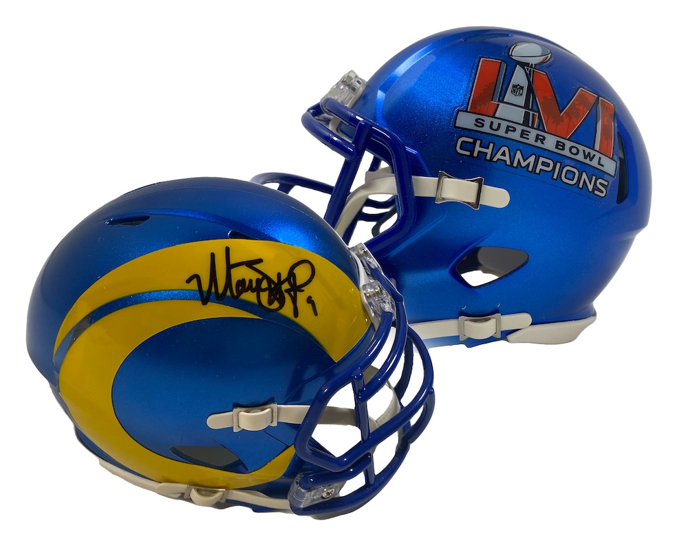 Matthew Stafford Signed Rams Super Bowl LVI Logo Speed Mini Helmet (Fanatics) at PristineAuction.com Matthew Stafford Signed Rams Super Bowl LVI Logo Speed Mini Helmet (Fanatics) at PristineAuction.com