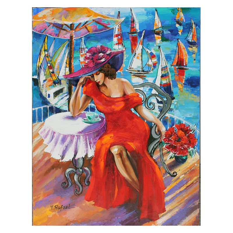 Lady In Red On Balcony 30x40 Original Acrylic Painting On Canvas By lady-in-red-on-balcony-30x40-original-acrylic-painting-on-canvas-by