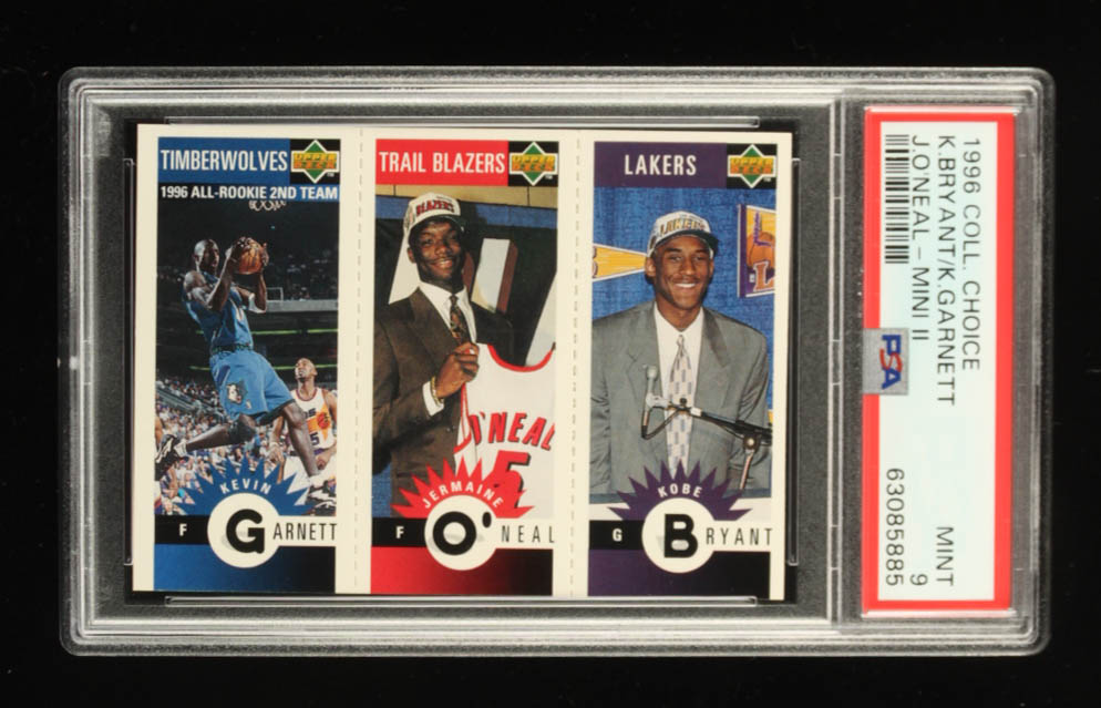 Kobe Bryant RC / Jermaine O'Neal RC / Kevin Garnett 1996-97 Collector's Choice Mini-Cards #M129 (PSA 9) at PristineAuction.com Kobe Bryant RC / Jermaine O'Neal RC / Kevin Garnett 1996-97 Collector's Choice Mini-Cards #M129 (PSA 9) at PristineAuction.com