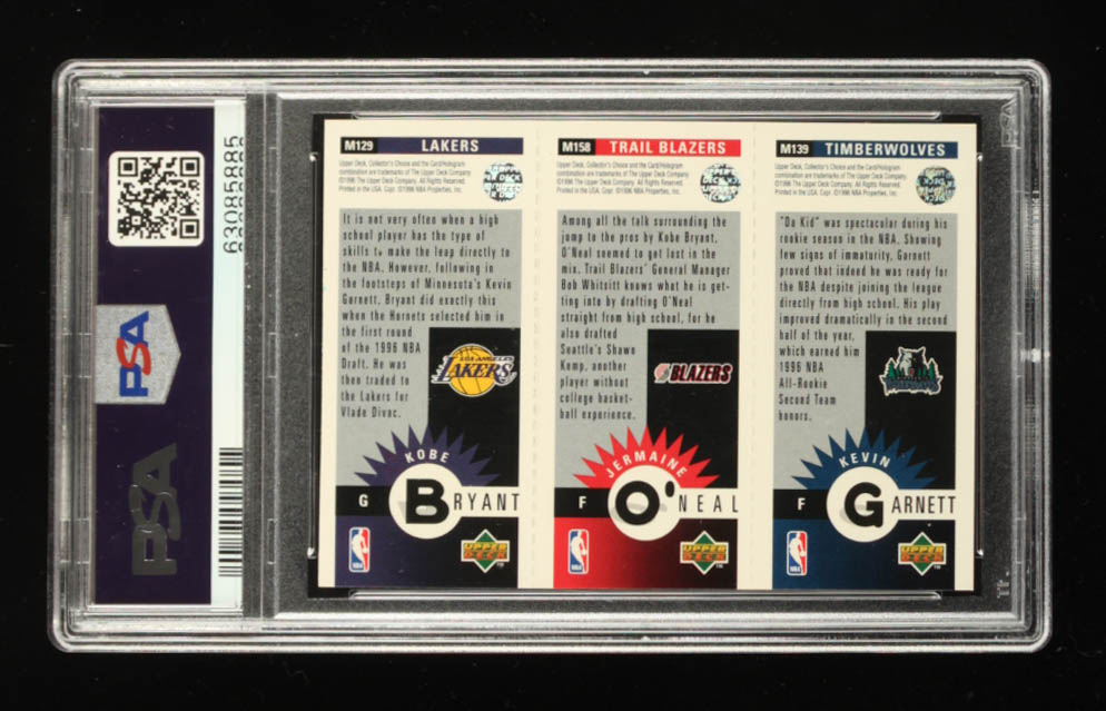 Kobe Bryant RC / Jermaine O'Neal RC / Kevin Garnett 1996-97 Collector's Choice Mini-Cards #M129 (PSA 9) at PristineAuction.com Kobe Bryant RC / Jermaine O'Neal RC / Kevin Garnett 1996-97 Collector's Choice Mini-Cards #M129 (PSA 9) at PristineAuction.com