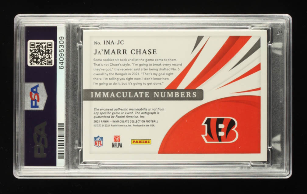 Ja'Marr Chase 2021 Immaculate Collection Immaculate Numbers Rookie Patch Autographs Premium Edition #12 #3/18 RC (PSA 10) at PristineAuction.com Ja'Marr Chase 2021 Immaculate Collection Immaculate Numbers Rookie Patch Autographs Premium Edition #12 #3/18 RC (PSA 10) at PristineAuction.com
