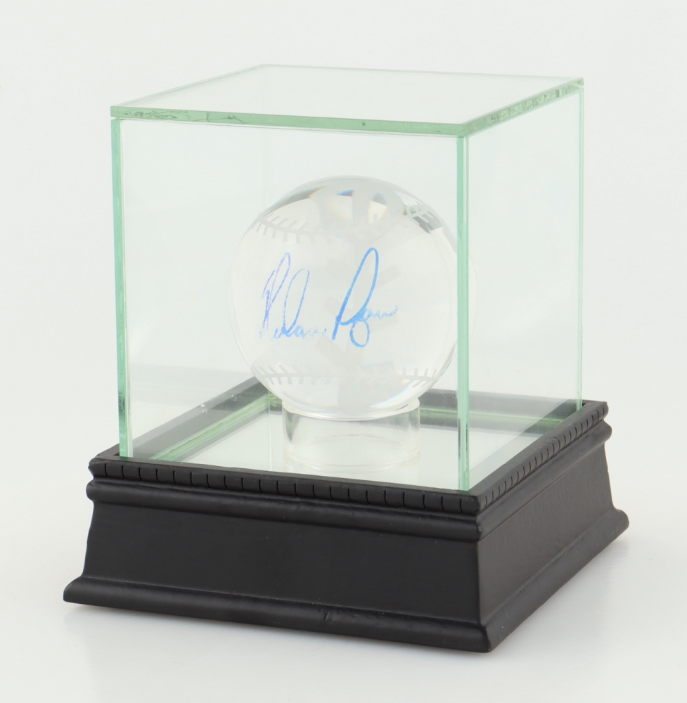 Nolan Ryan Signed Glass Paperweight Baseball with Display Case (PSA