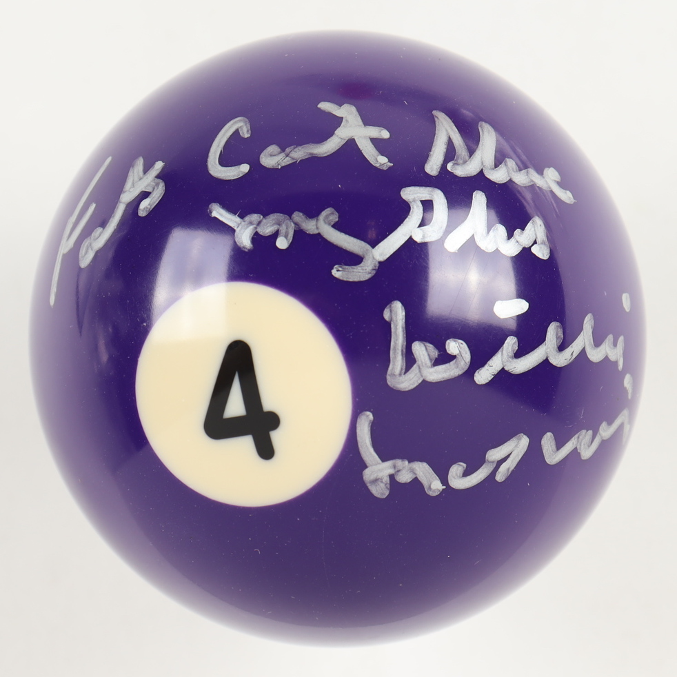 Willie Mosconi Signed #4 Billiard Ball Inscribed "Fats Can't Shine My Shoes" (Beckett) at PristineAuction.com Willie Mosconi Signed #4 Billiard Ball Inscribed "Fats Can't Shine My Shoes" (Beckett) at PristineAuction.com