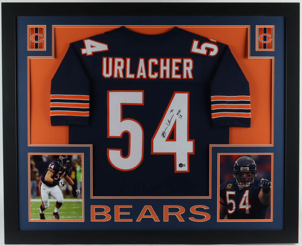 Brian Urlacher Signed 35x43 Custom Framed Jersey Display Inscribed "HOF