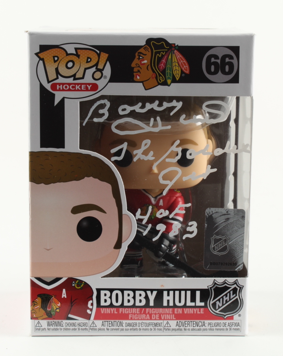 Bobby Hull Signed Blackhawks #66 Hockey Funko Pop! Vinyl Figure Inscribed "The Golden Jet" & "HOF 1983" (PSA) at PristineAuction.com Bobby Hull Signed Blackhawks #66 Hockey Funko Pop! Vinyl Figure Inscribed "The Golden Jet" & "HOF 1983" (PSA) at PristineAuction.com