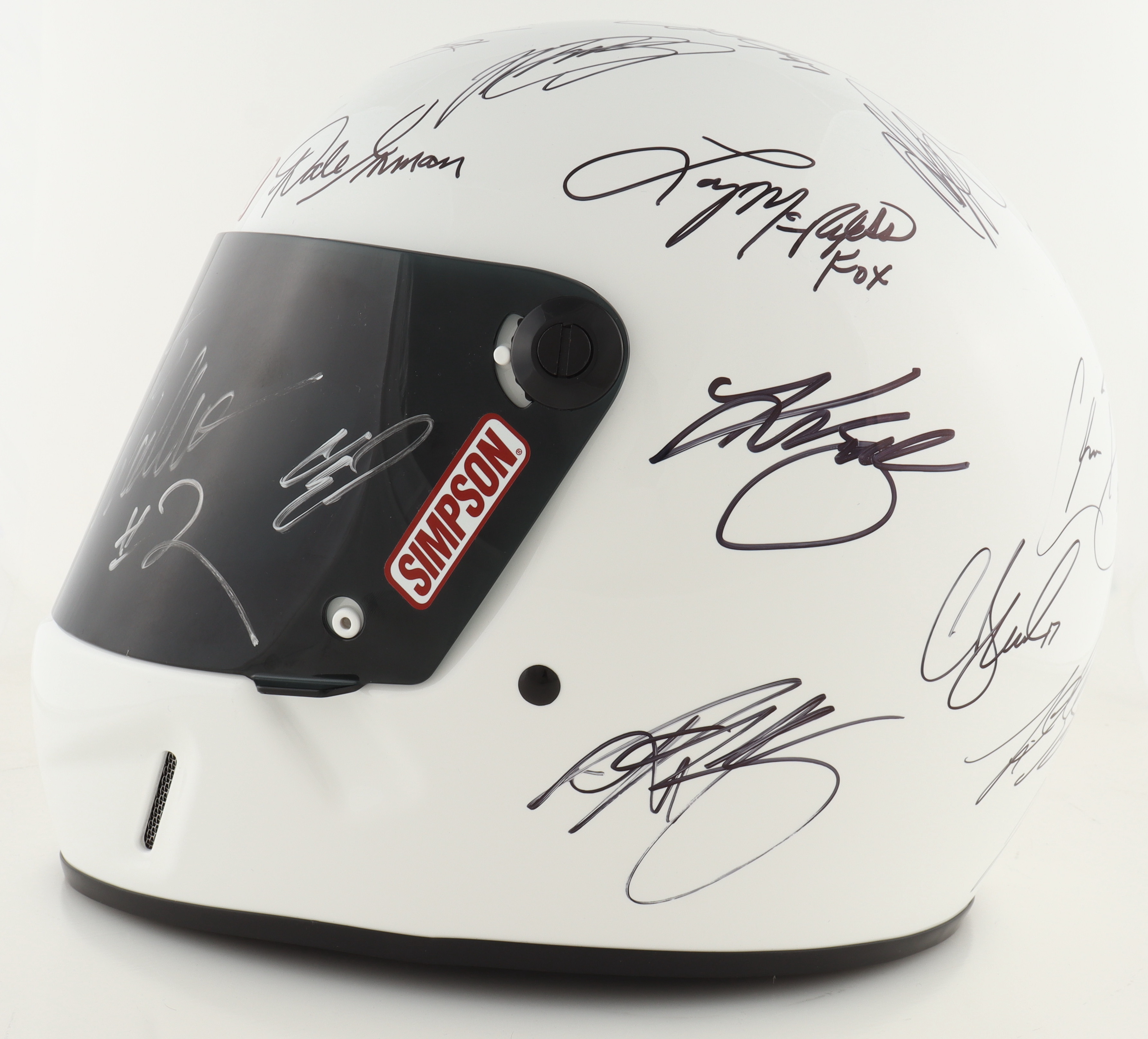 NASCAR Full-Size Racing Helmet Signed by (38) with Dale Earnhardt Jr., Richard Petty, Rusty Wallace, Tony Stewart, Kevin Harvick (Beckett) at PristineAuction.com NASCAR Full-Size Racing Helmet Signed by (38) with Dale Earnhardt Jr., Richard Petty, Rusty Wallace, Tony Stewart, Kevin Harvick (Beckett) at PristineAuction.com