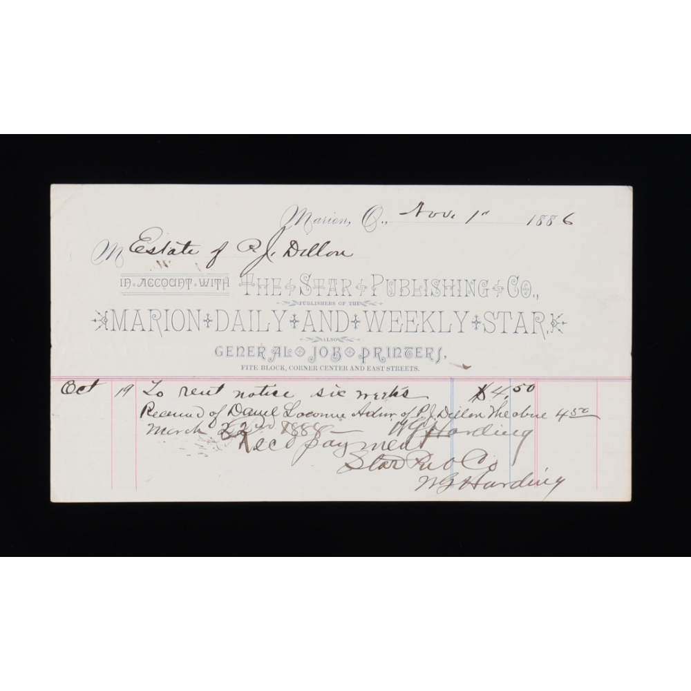 Warren G. Harding Signed The Star Publishing Company Receipt (Beckett ...