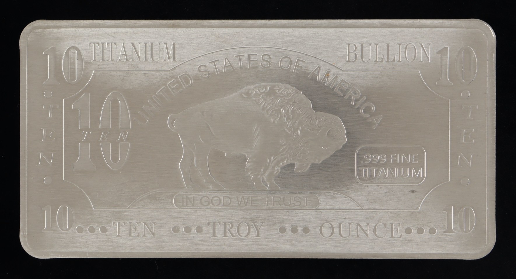 Ten Troy Ounce "Buffalo" .999 Fine Titanium Bullion Bar at PristineAuction.com Ten Troy Ounce "Buffalo" .999 Fine Titanium Bullion Bar at PristineAuction.com