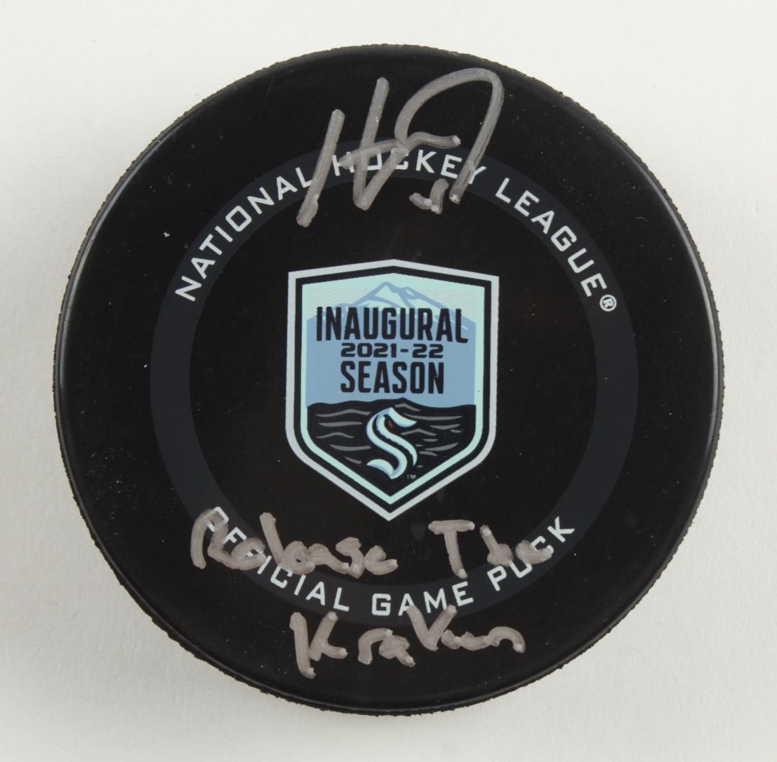 Haydn Fleury Signed Kraken Logo Hockey Puck Inscribed "Release The Kraken" (Fanatics) at PristineAuction.com Haydn Fleury Signed Kraken Logo Hockey Puck Inscribed "Release The Kraken" (Fanatics) at PristineAuction.com