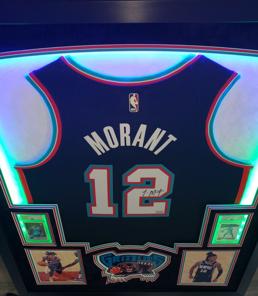 Ja Morant Signed Grizzlies 34x42 Custom Framed LEDBacklit Jersey
