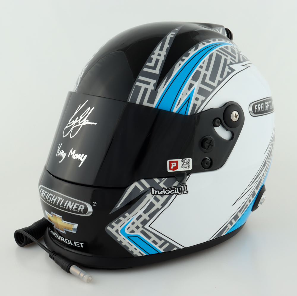 Kyle Larson Signed 2021 NASCAR Freightliner Full-Size Helmet Inscribed "Yung Money" (PA) (Imperfect) at PristineAuction.com Kyle Larson Signed 2021 NASCAR Freightliner Full-Size Helmet Inscribed "Yung Money" (PA) (Imperfect) at PristineAuction.com