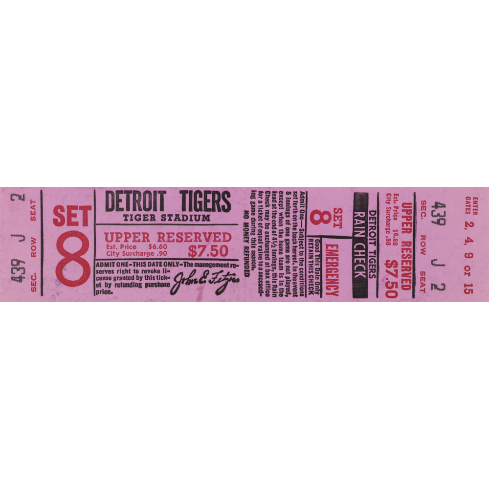 Detroit Tigers Rain Check Ticket Stub Pristine Auction