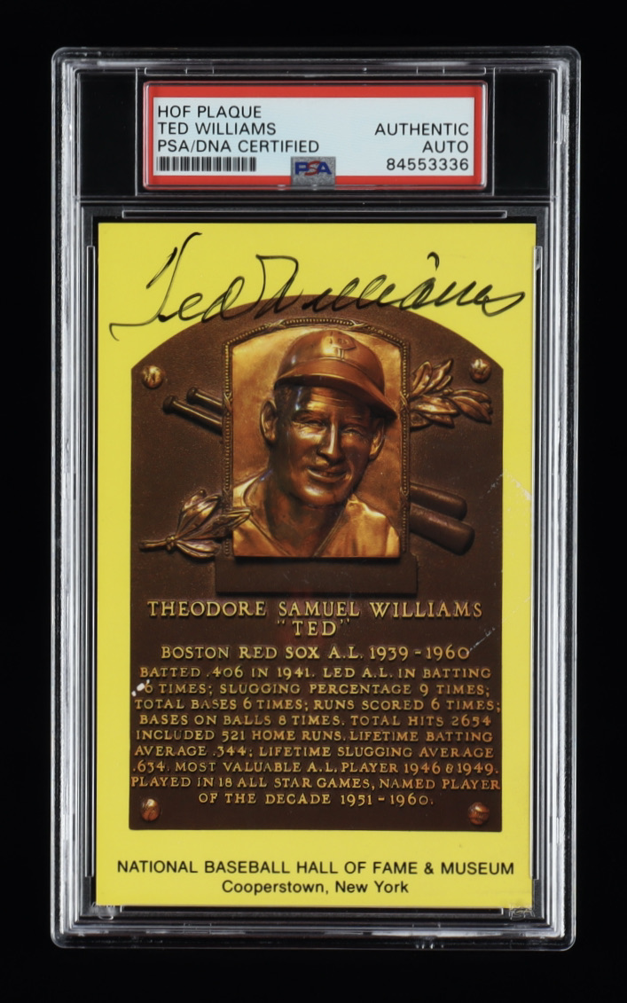 Ted Williams Signed Gold Hall of Fame Plaque Postcard (PSA) at PristineAuction.com Ted Williams Signed Gold Hall of Fame Plaque Postcard (PSA) at PristineAuction.com