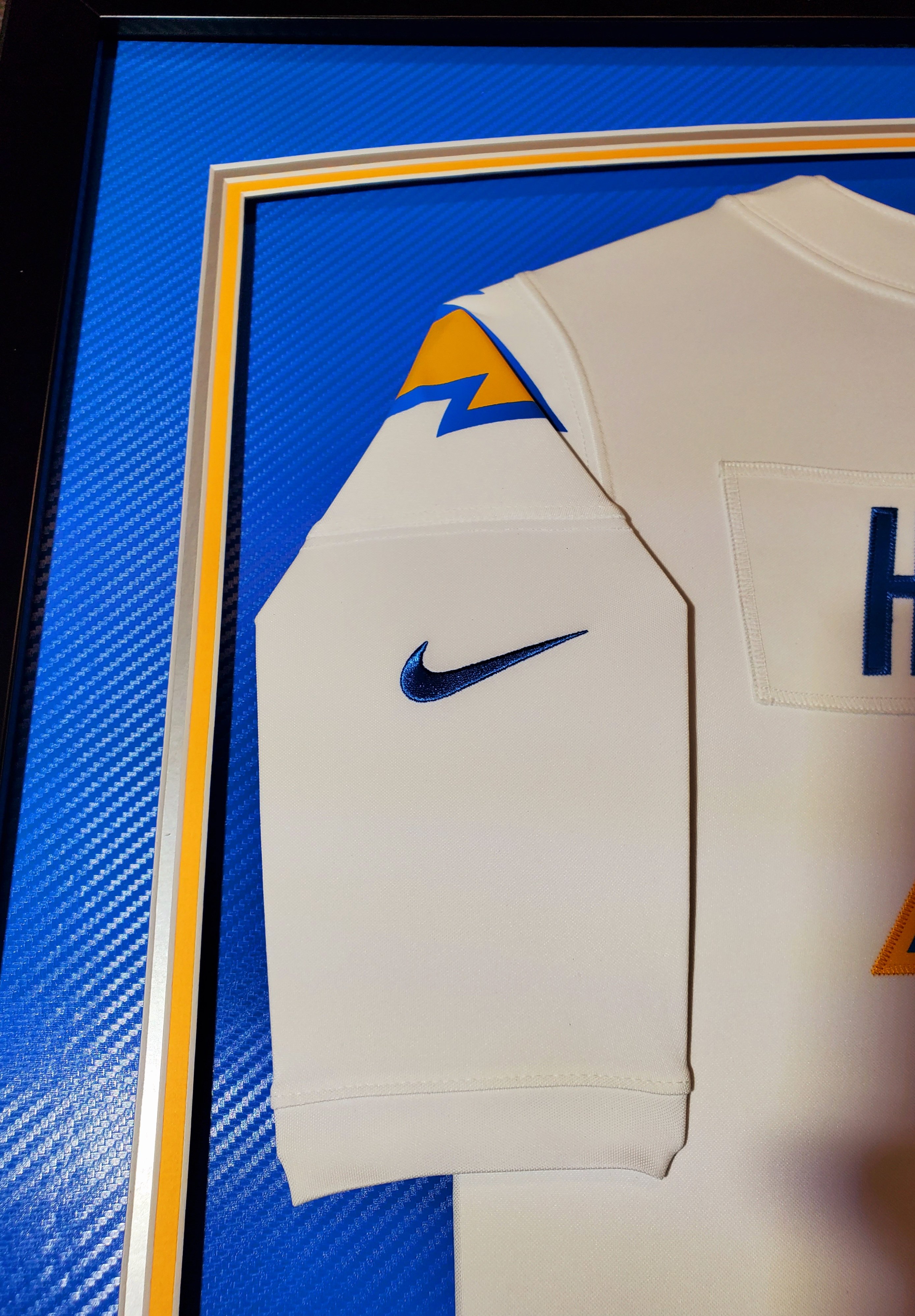 Justin Herbert Signed Chargers 33x42 Custom Framed LED-Backlit Jersey Display with 2020 Panini Playbook #103 RC & 2020 Panini Mosaic #263 DEB (Panini & PSA 10) at PristineAuction.com Justin Herbert Signed Chargers 33x42 Custom Framed LED-Backlit Jersey Display with 2020 Panini Playbook #103 RC & 2020 Panini Mosaic #263 DEB (Panini & PSA 10) at PristineAuction.com