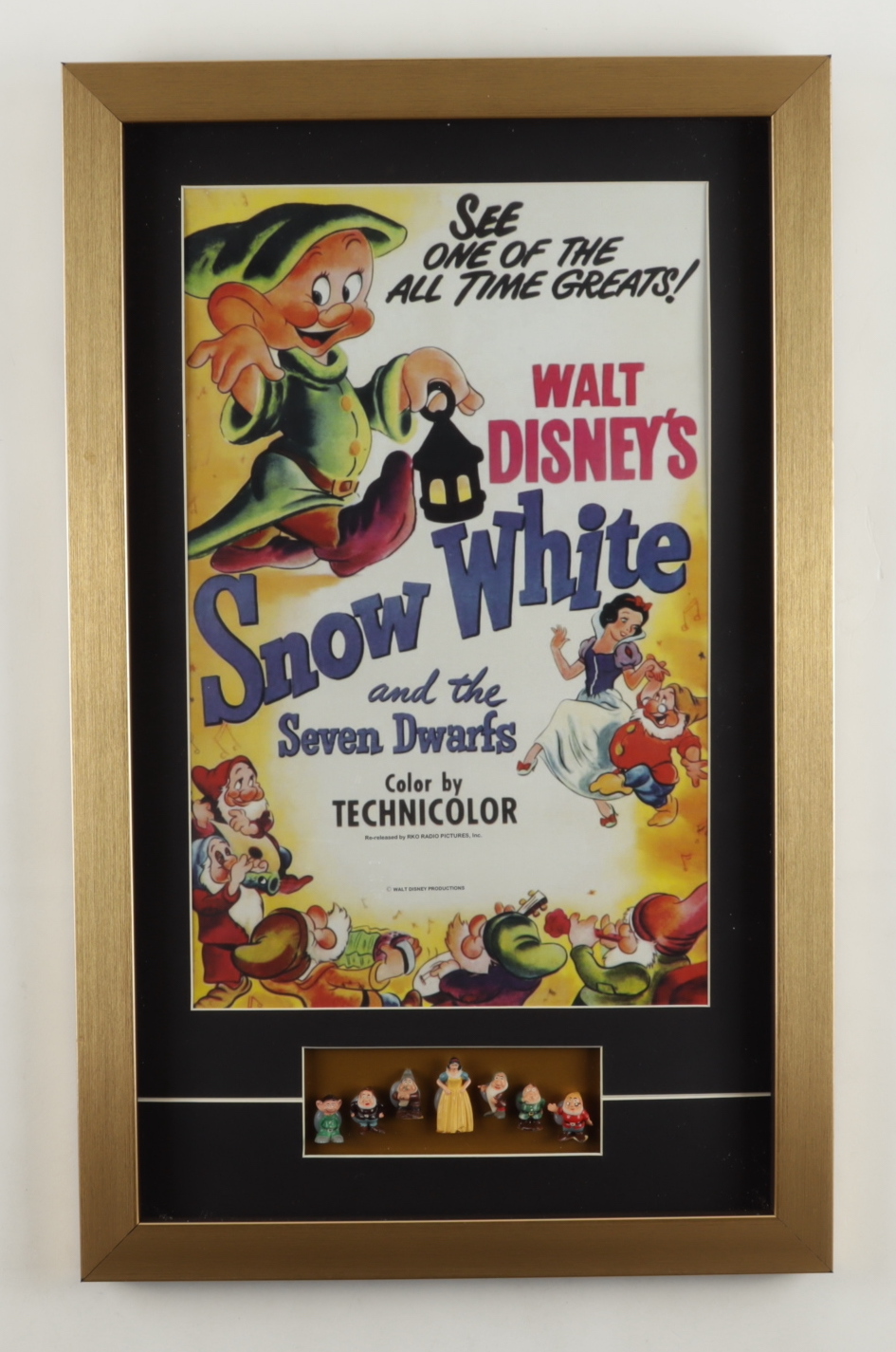 Walt Disney's "Snow White & The Seven Dwarfs" 15x24 Custom Framed Print Display with (7) Original 1960 Disney Ceramic Figures at PristineAuction.com Walt Disney's "Snow White & The Seven Dwarfs" 15x24 Custom Framed Print Display with (7) Original 1960 Disney Ceramic Figures at PristineAuction.com