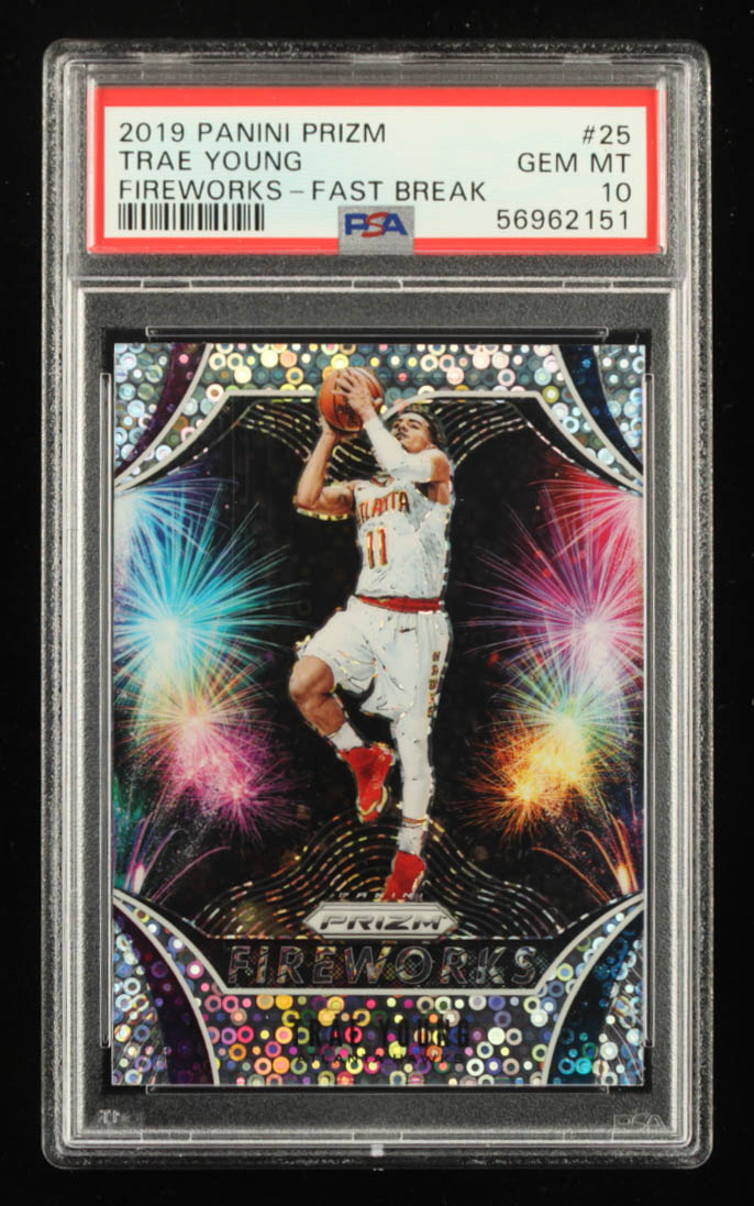 Trae Young 2019-20 Panini Prizm Fireworks Fast Break #25 (PSA 10) at PristineAuction.com Trae Young 2019-20 Panini Prizm Fireworks Fast Break #25 (PSA 10) at PristineAuction.com