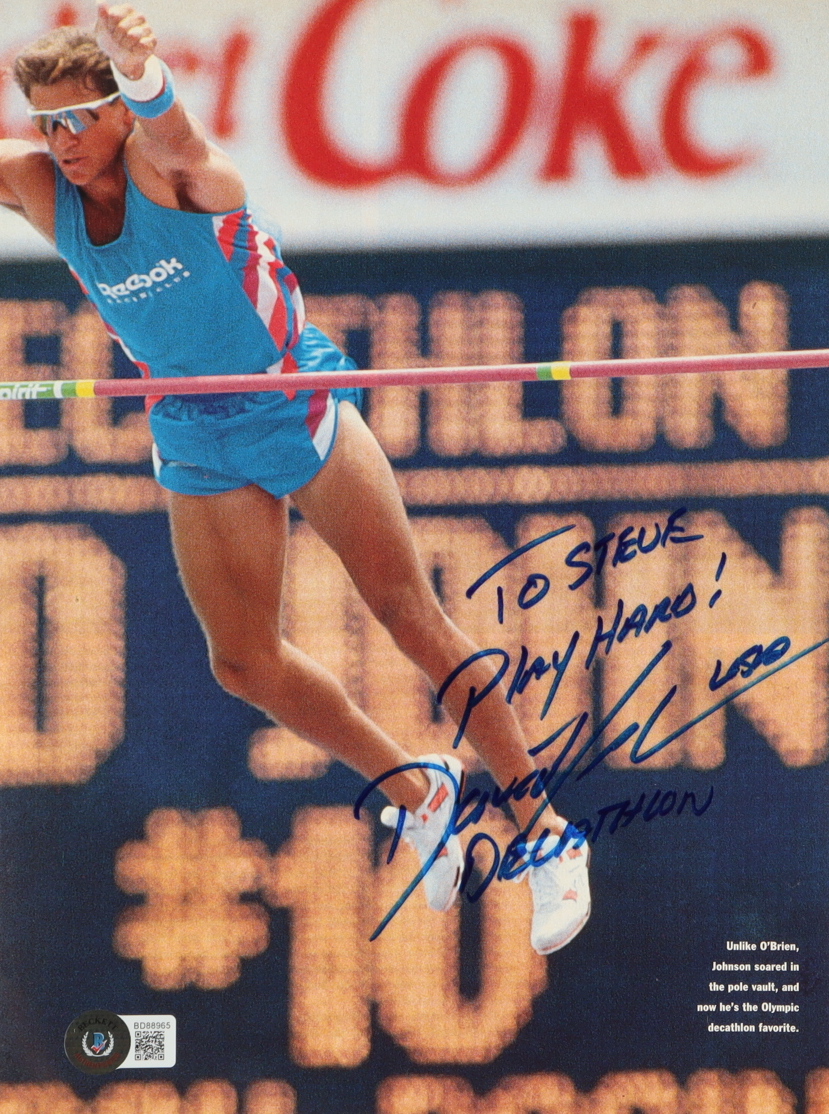 Dave Johnson Signed 8x10 Magazine Cutout Inscribed "Play Hard!" & "USA Decathlon" (Beckett) at PristineAuction.com Dave Johnson Signed 8x10 Magazine Cutout Inscribed "Play Hard!" & "USA Decathlon" (Beckett) at PristineAuction.com