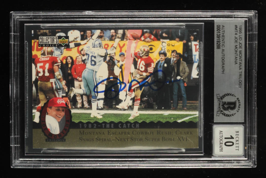 Joe Montana Signed 1995 Upper Deck Joe Montana Trilogy #MT4 (BGS) at PristineAuction.com Joe Montana Signed 1995 Upper Deck Joe Montana Trilogy #MT4 (BGS) at PristineAuction.com
