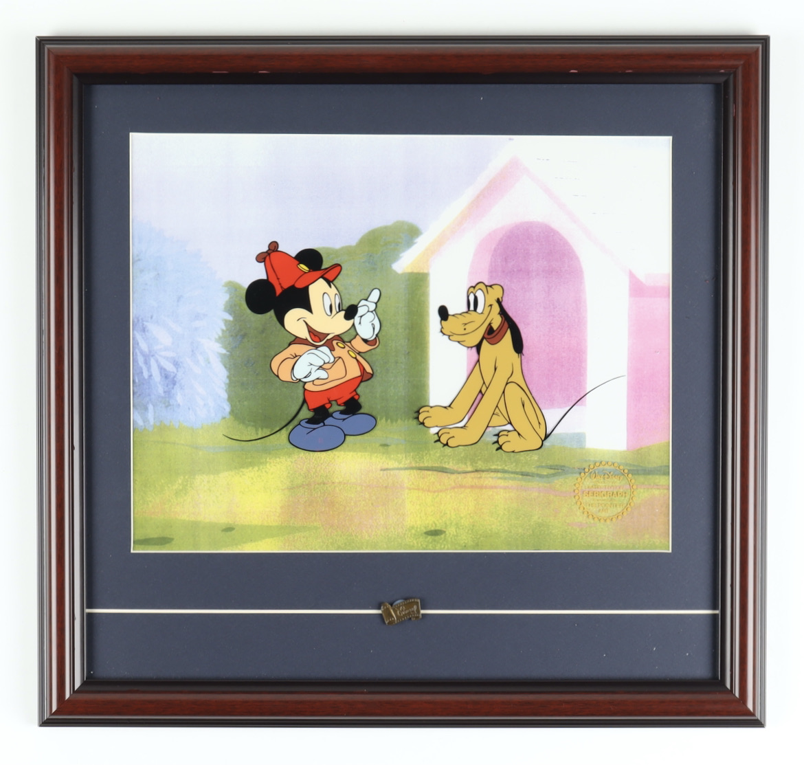 Walt Disney's LE "The Pointer Art" 17x18 Custom Framed 2 Piece Animation Cel Display With Vintage Bronze Disney Pin at PristineAuction.com Walt Disney's LE "The Pointer Art" 17x18 Custom Framed 2 Piece Animation Cel Display With Vintage Bronze Disney Pin at PristineAuction.com