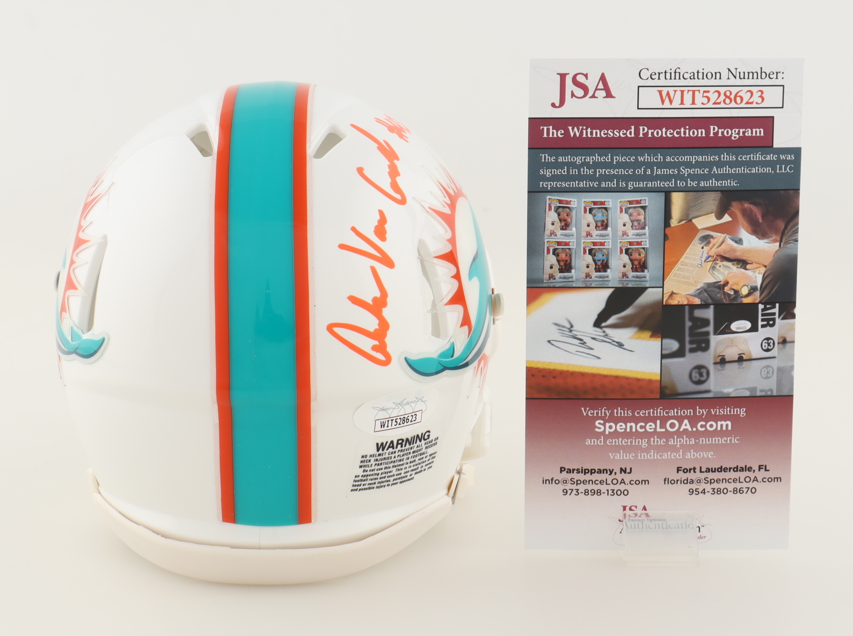 Andrew Van Ginkel Signed Dolphins Speed Mini Helmet Inscribed "Fins Up!" (JSA) at PristineAuction.com Andrew Van Ginkel Signed Dolphins Speed Mini Helmet Inscribed "Fins Up!" (JSA) at PristineAuction.com