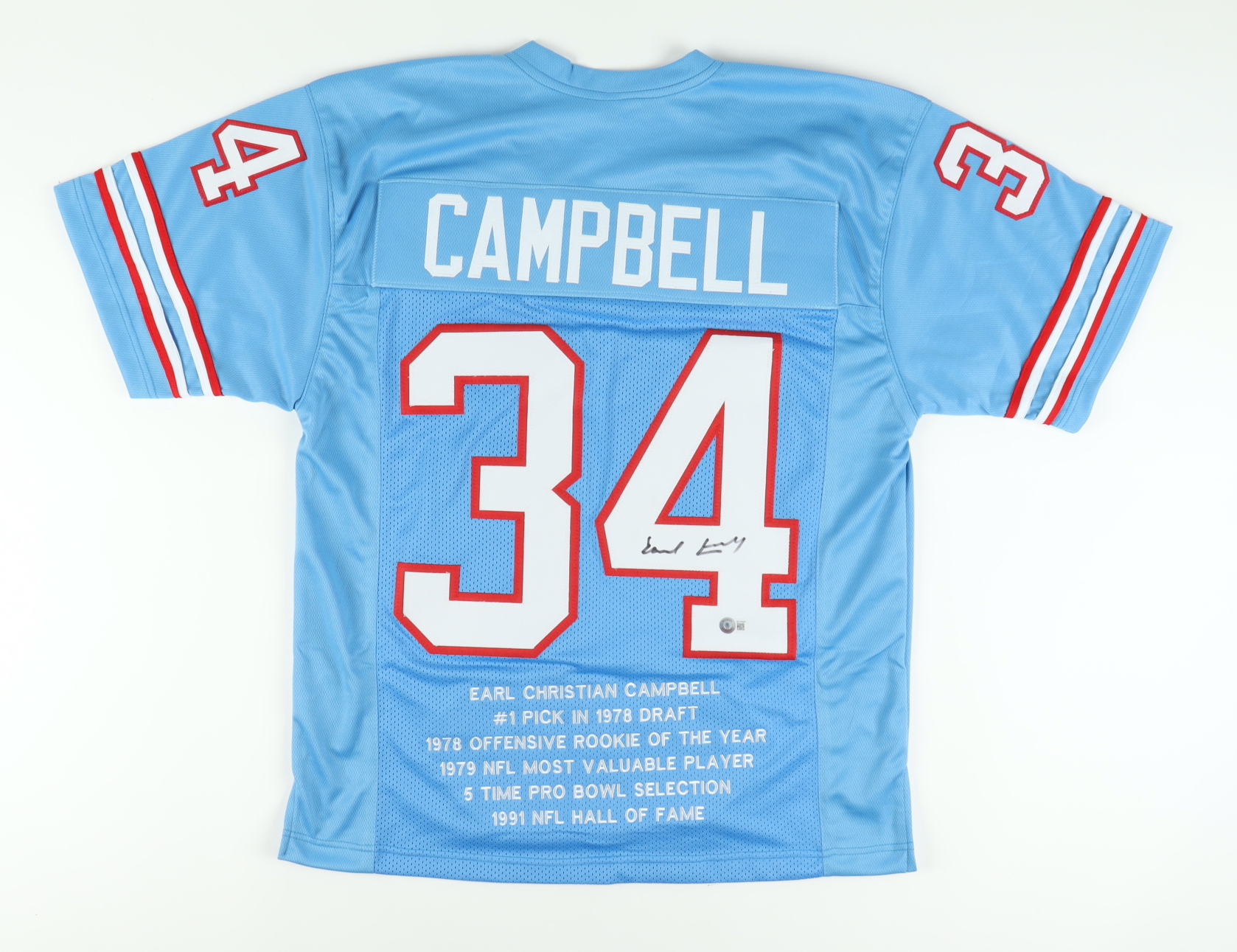 Earl Campbell Signed Career Highlight Stat Jersey (Beckett) at PristineAuction.com Earl Campbell Signed Career Highlight Stat Jersey (Beckett) at PristineAuction.com