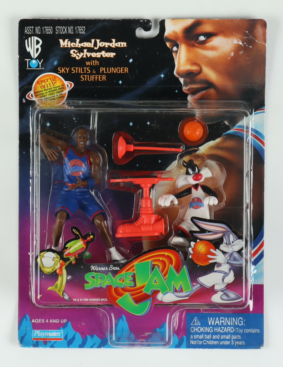 Michael Jordan & Sylvester with Sky Stilts & Plunger Stuffer Space Jam Action Figure at PristineAuction.com Michael Jordan & Sylvester with Sky Stilts & Plunger Stuffer Space Jam Action Figure at PristineAuction.com